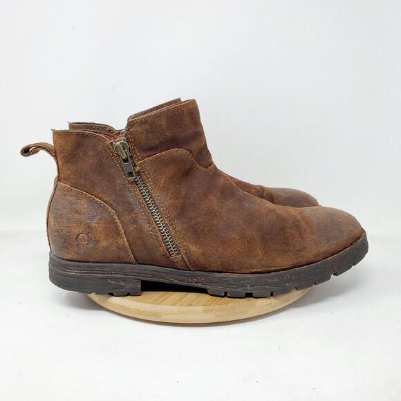 Born Ludo Boots Mens 10 Brown Distressed Suede Ankle Biker Moto Lug Shoes - Picture 1 of 11
